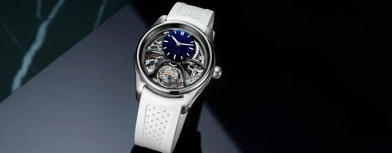 H. MOSER & CIE. 亨利慕时开拓者系列圆柱游丝陀飞轮镂空砂金石腕表萨昆·巴克利特别款：专属创作
